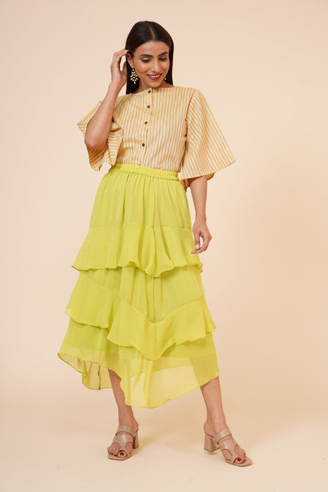 Women's Chiffon Ruffle Skirt with elastic in Lime Green Clothing Ruchi Fashion M 