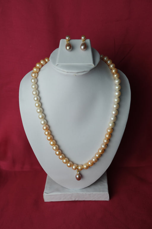 Round Shaped Pink And Voilet Colour Fresh Water Cultured Pearls Necklace With Jumkas for Women Pearls Chain LivySeller 