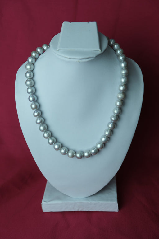 Round Shape Single Line Big Size Pearl Steel Grey Necklace. LivySeller 