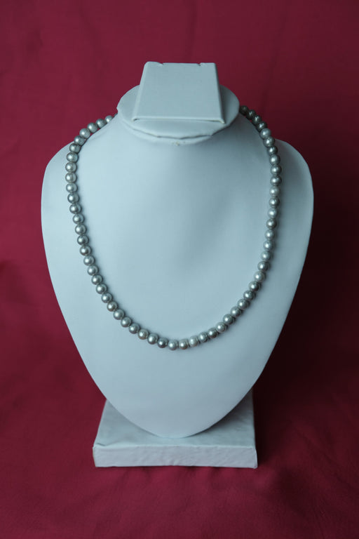 Round Shape Single Line Small Size Fresh Water Cultured Pearl Steel Grey Necklace. LivySeller 