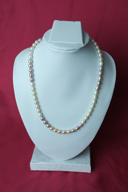 Multicolor single line medium size Fresh Water Cultured Pearl Necklace. LivySeller 