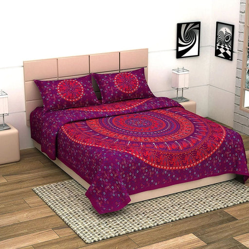 UniqChoice Maroon Color 100% Cotton Badmeri Printed King Size Bedsheet With 2 Pillow Cover(D-1022NMaroon) MyUniqchoice 