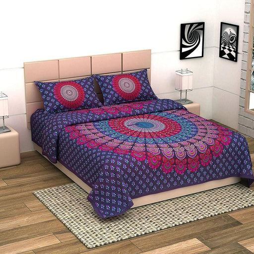 UniqChoice Purple Color 100% Cotton Badmeri Printed King Size Bedsheet With 2 Pillow Cover(D-1010NPurple) MyUniqchoice 