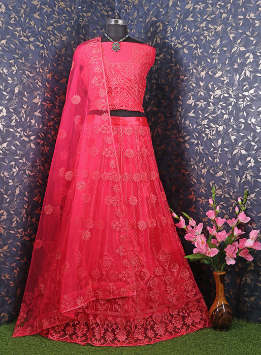 Ghoomar Semi Stitched Lehenga Choli and Duppatta Dark Pink women ethnic wear Fab Zone 