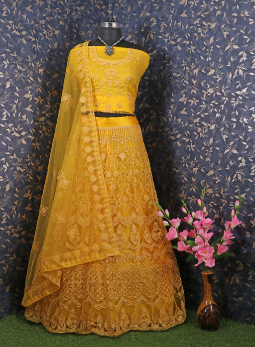 Ghoomar Semi Stitched Lehenga Choli and Duppatta Yellow women ethnic wear Fab Zone 