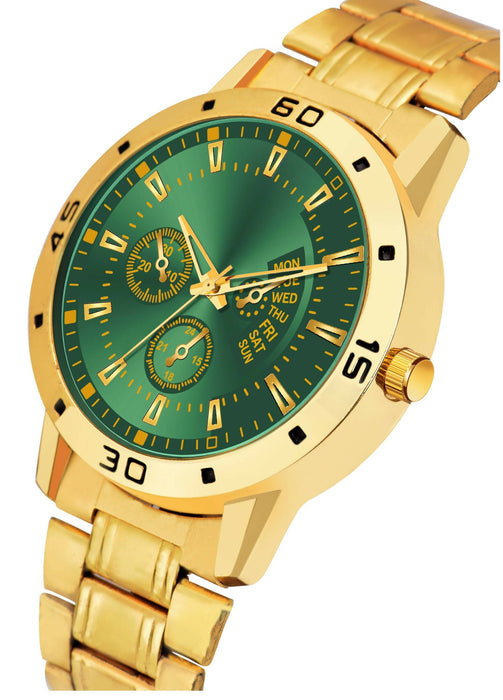 Men Gold Analog Watch Green Dial With Golden Chain Pendant Men Watch Star Enterprise 