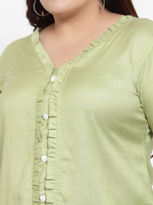 FAZZN Plus Size Rayon Green Colour Tops Dresses Fazzn 