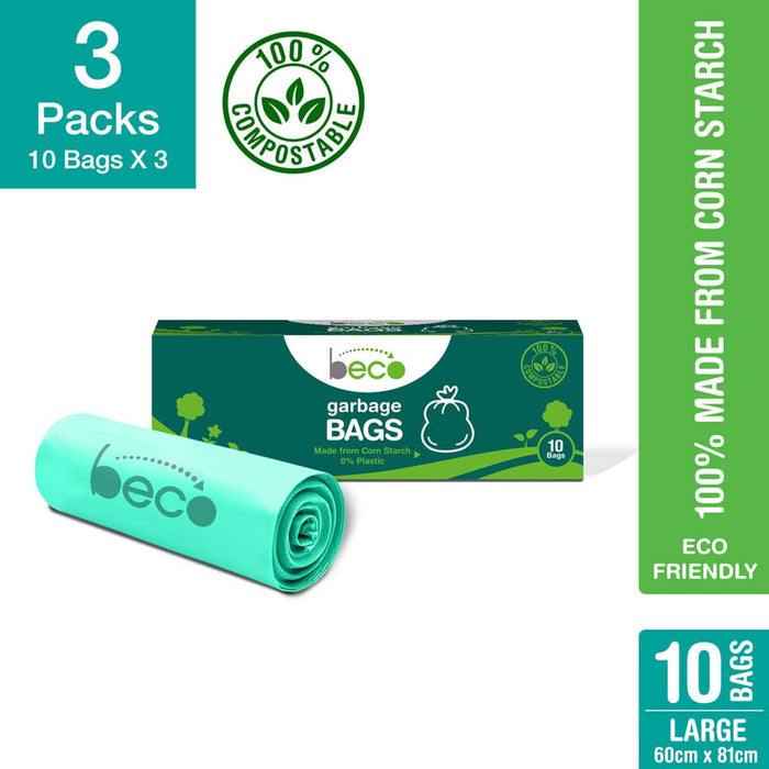 Beco Compostable Large 24 X 32 Inches Garbage Bags/Trash Bags/Dustbin Bags 10 Pieces - Pack of 3 Garbage Bags Ecosattva 