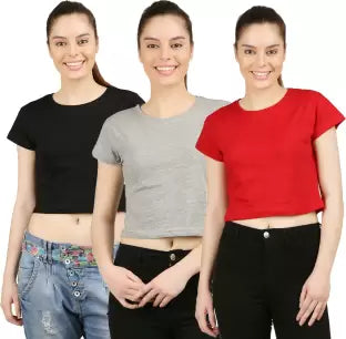 Ap'pulse Casual Half Sleeve Solid Women Multicolor Top(Black, Grey, Red) T SHIRT sandeep anand 