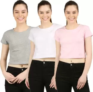 Ap'pulse Casual Half Sleeve Solid Women Multicolor Top(White, Grey, Light Pink) T SHIRT sandeep anand 