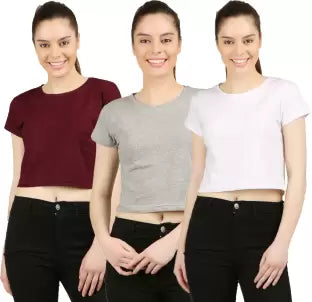 Ap'pulse Casual Half Sleeve Solid Women Multicolor Top(White, Grey, Maroon) T SHIRT sandeep anand 