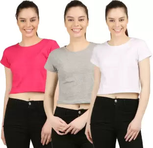 Ap'pulse Casual Half Sleeve Solid Women Multicolor Top(White, Grey, Pink) T SHIRT sandeep anand 