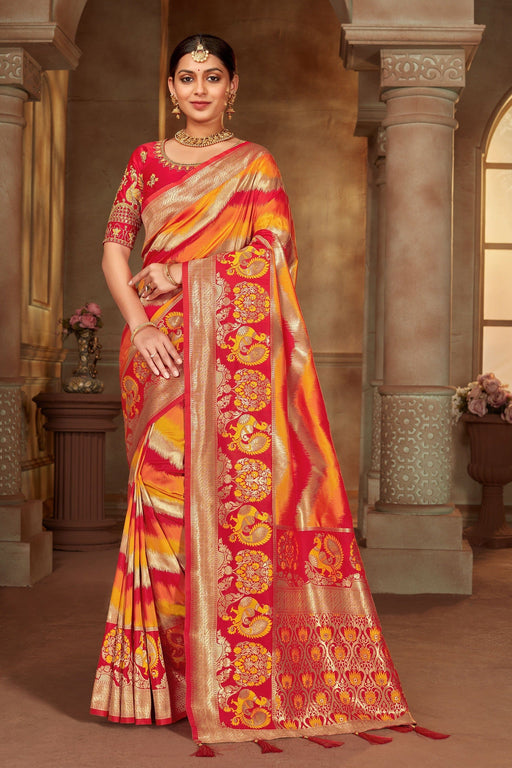 3 Stage Red And Yellow Malai Silk Saree With Red Blouse Sarees hitesh 