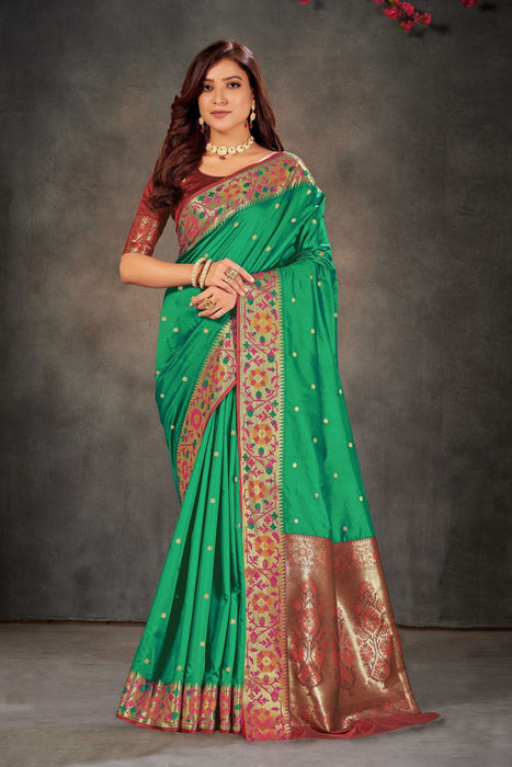 3stage Green Banarasi Silk maroon Blouse Sarees hitesh 