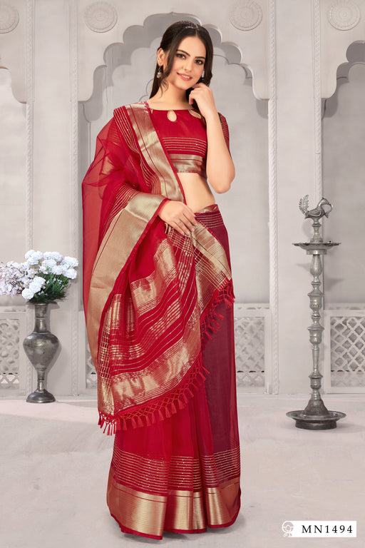3 Stage Red Silk Saree With Red Blouse Sarees hitesh 