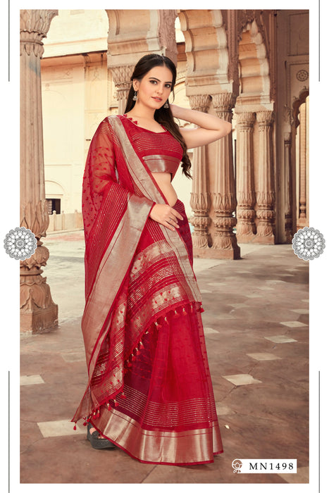 3 Stage Red Silk Saree Red Blouse Piece Sarees hitesh 