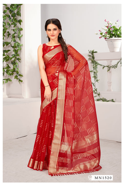 3 Stage Red Silk Saree With Gold Border Red Blouse Sarees hitesh 
