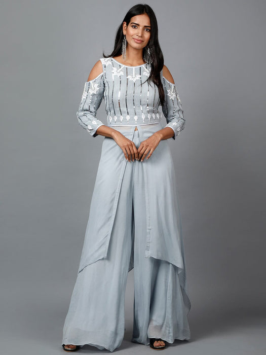 Grey Sequins work kurta in Georgette and Pallazo Clothing Ruchi Fashion XS 