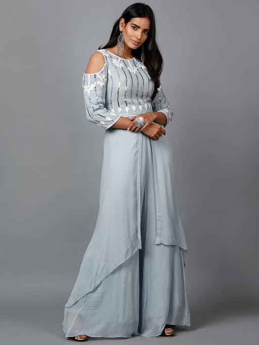 Grey Sequins work kurta in Georgette and Pallazo Clothing Ruchi Fashion S 