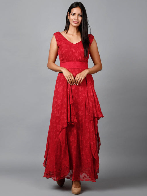 Red Floral Self Design Georgette Dress Clothing Ruchi Fashion 