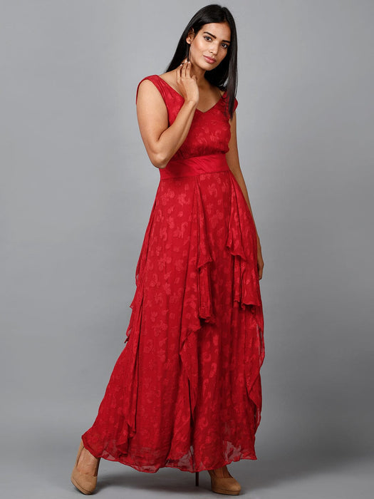 Red Floral Self Design Georgette Dress Clothing Ruchi Fashion 