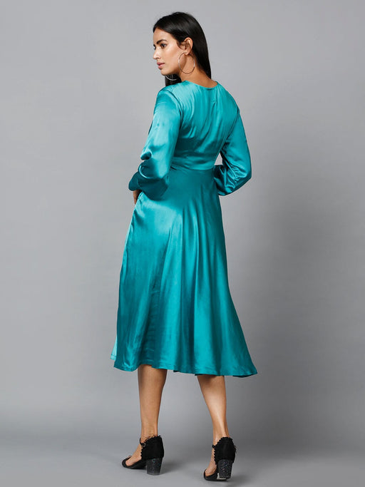 Women's Empire Line with Cuff Satin Wrap Dress Green Clothing Ruchi Fashion XL 