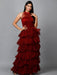 Women's Halter Neck Drape Net Party Evening Corset Gown in Maroon Clothing Ruchi Fashion XS 