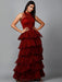 Women's Halter Neck Drape Net Party Evening Corset Gown in Maroon Clothing Ruchi Fashion S 