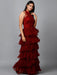 Women's Halter Neck Drape Net Party Evening Corset Gown in Maroon Clothing Ruchi Fashion M 