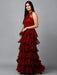Women's Halter Neck Drape Net Party Evening Corset Gown in Maroon Clothing Ruchi Fashion L 
