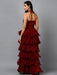 Women's Halter Neck Drape Net Party Evening Corset Gown in Maroon Clothing Ruchi Fashion XL 