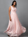 Women's Sleeveless V- Neck Draped Light Pink Chiffon Evening Maxi Gown Clothing Ruchi Fashion XL 