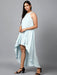 Women's Halter Neck Ruffle Drape Georgette Party/ Evening Dress in Light Blue Clothing Ruchi Fashion M 