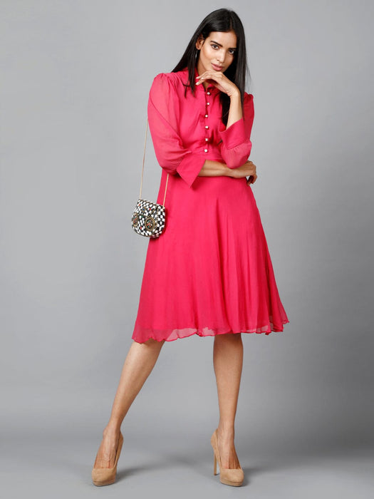 Women's Pink Chiiffon Casual Midi Dress Clothing Ruchi Fashion S 