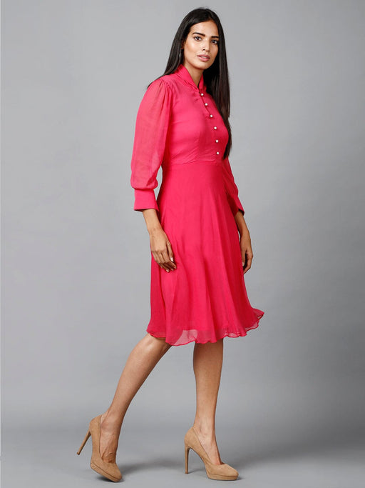 Women's Pink Chiiffon Casual Midi Dress Clothing Ruchi Fashion M 