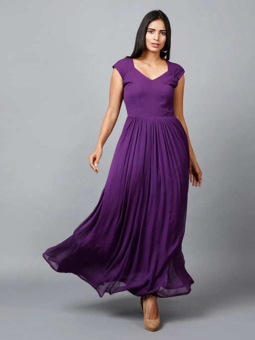 Women's Drape Chiffon Party/ Evening/ Gown in Purple Clothing Ruchi Fashion XS 