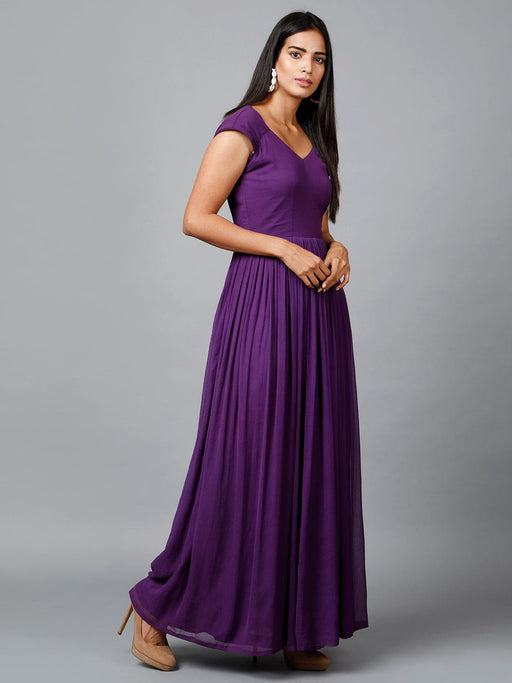 Women's Drape Chiffon Party/ Evening/ Gown in Purple Clothing Ruchi Fashion S 