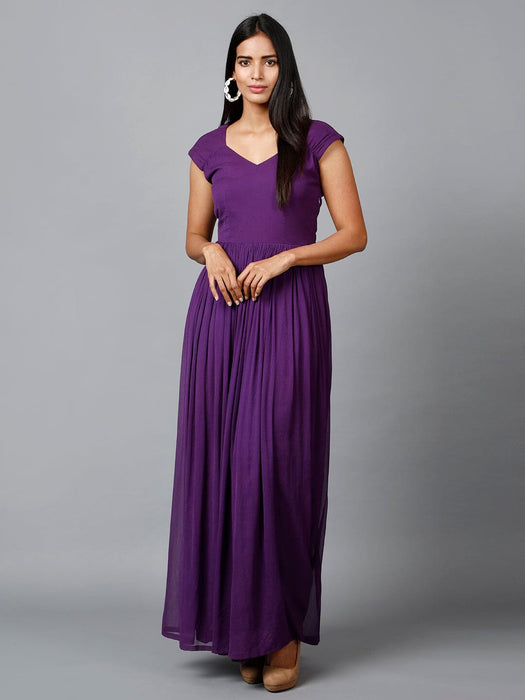 Women's Drape Chiffon Party/ Evening/ Gown in Purple Clothing Ruchi Fashion M 