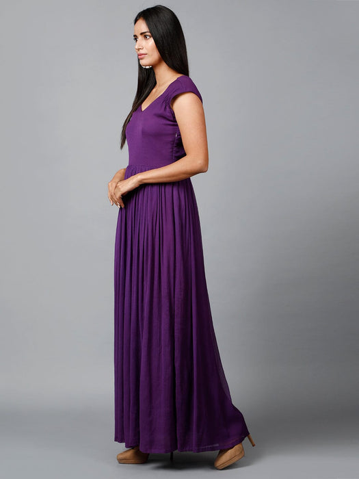 Women's Drape Chiffon Party/ Evening/ Gown in Purple Clothing Ruchi Fashion L 