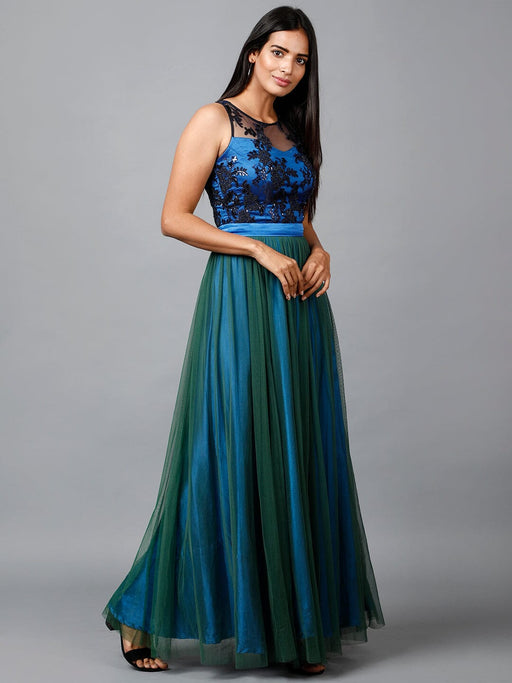 Blue Green Net Gown Clothing Ruchi Fashion M 