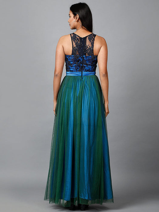 Blue Green Net Gown Clothing Ruchi Fashion XXL 