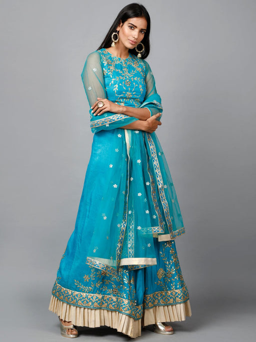 Turquose Blue Gota Patti Lehenga, Choli and Dupatta set Clothing Ruchi Fashion XS 