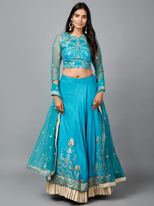Turquose Blue Gota Patti Lehenga, Choli and Dupatta set Clothing Ruchi Fashion S 