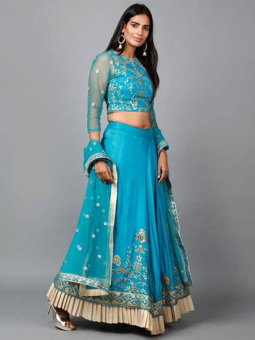 Turquose Blue Gota Patti Lehenga, Choli and Dupatta set Clothing Ruchi Fashion M 