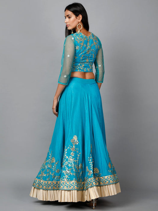 Turquose Blue Gota Patti Lehenga, Choli and Dupatta set Clothing Ruchi Fashion XL 