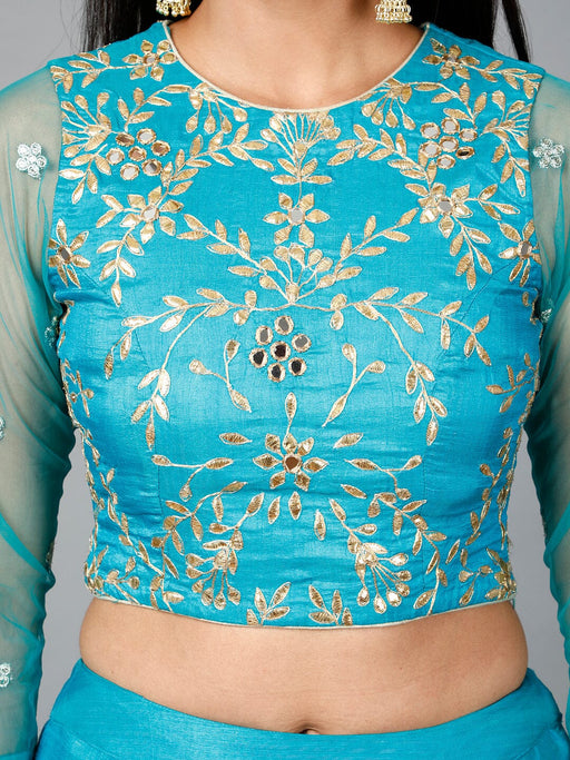 Turquose Blue Gota Patti Lehenga, Choli and Dupatta set Clothing Ruchi Fashion XXL 