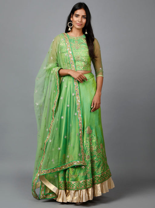 Parrot Green Gota Patti Lehenga, Choli and Dupatta set Clothing Ruchi Fashion XS 