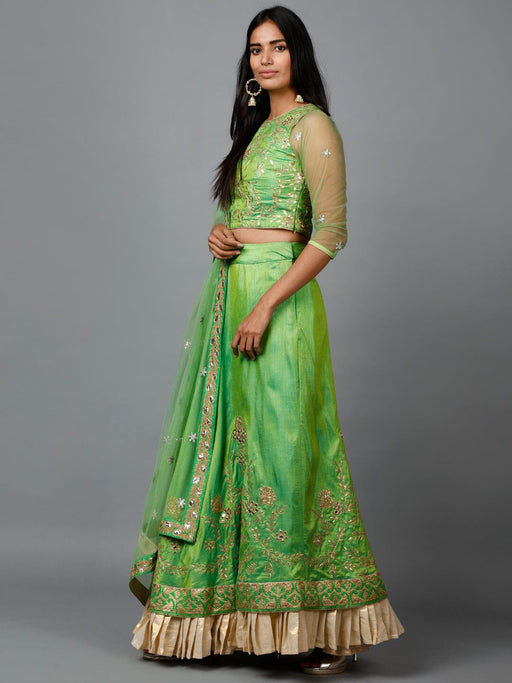 Parrot Green Gota Patti Lehenga, Choli and Dupatta set Clothing Ruchi Fashion M 