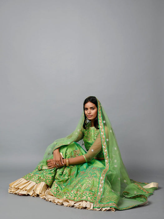 Parrot Green Gota Patti Lehenga, Choli and Dupatta set Clothing Ruchi Fashion XL 