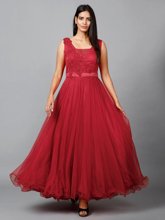 Red Net Bridesmaid Gown Clothing Ruchi Fashion XS 